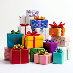 Fototapeta premium Colorful Gift Boxes Stacked High A Festive Collection