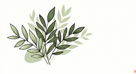 Elegant Green Botanical Illustration Hand Drawn Greenery Leaves and Branches for Design