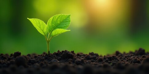 First leaves unfurl, pushing through rich soil , growth, life, shoot