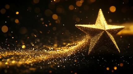 Golden star amidst shimmering glitter.