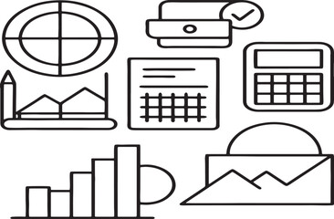 Financial Planning and Analysis Icons in Black and White Outline Style