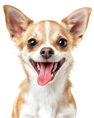 Obraz premium Cheerful Chihuahua with bright smile and large, expressive eyes, showcasing its playful personality and adorable features. This photorealistic portrait captures essence of this beloved breed