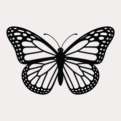 Butterfly icon. Vector illustration. Black and white colors.