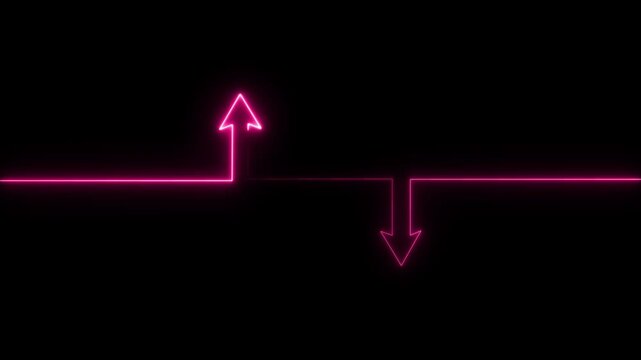 neon direction up down arrow icon animation symbolizing downward movement, choice.