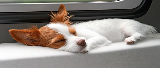 Sleepy puppy resting by a window