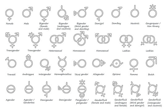 Set of hand drawn gender identity icon Symbol used to represent sex and gender Diversity of genders