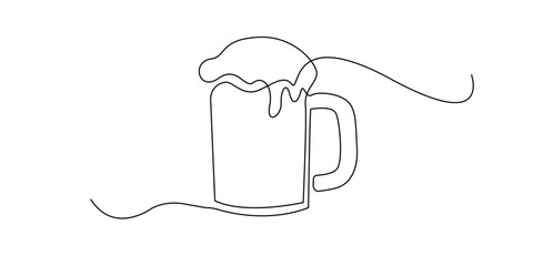 one continuous line one glass of beer.single line drawing of glass filled with beer for cafe,celebration,event,party.minimalist line art vector illustration