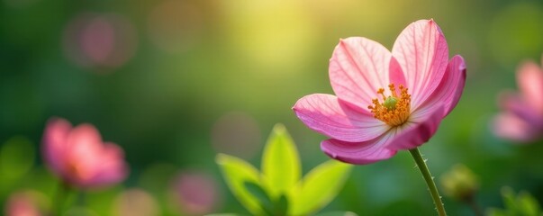Fototapeta premium Delicate blooms emerge, vibrant green shoots surround , petals, plant