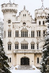 Snowy castle facade