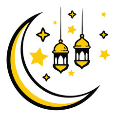 Ramadan Kareem greeting card with crescent moon and stars. Vector illustration