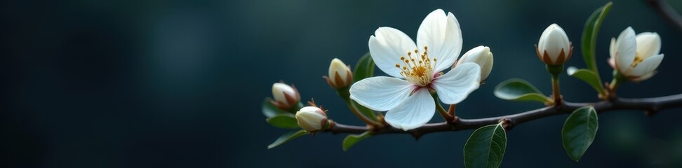 Obraz premium Delicate white blossom, dark moody backdrop Exquisite detail, soft light , artistic, dark background