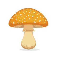 Illustration of a Yellow Mushroom with White Spots on a White Background, Detailed and Clean Vector Graphic