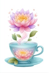 Pastel Lotus Flower Emerging from a Blue Teacup