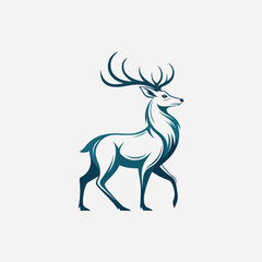 A minimalist deer iconic logo design Black and white illustration, deer head silhouette, majestic antlers, minimalist design, elegant profile, stylized wildlife art, sharp contrast, vector graphic