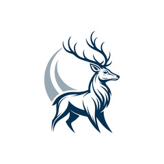 Fototapeta premium A minimalist deer iconic logo design Black and white illustration, deer head silhouette, majestic antlers, minimalist design, elegant profile, stylized wildlife art, sharp contrast, vector graphic