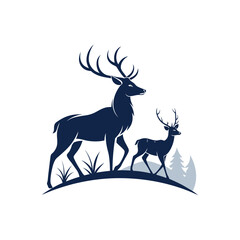 Fototapeta premium A minimalist deer iconic logo design Black and white illustration, deer head silhouette, majestic antlers, minimalist design, elegant profile, stylized wildlife art, sharp contrast, vector graphic
