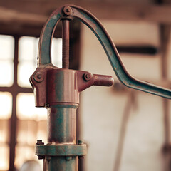 Close-Up of Indian Manual Water Hand Pump Handle Isolated on White Background