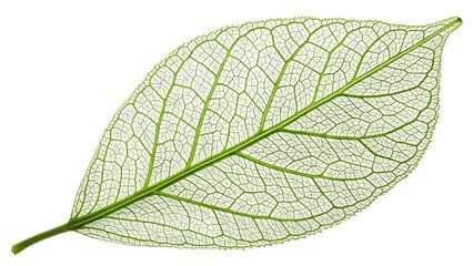 Delicate Green Leaf Skeleton with Intricate Vein Structure Isolated on White