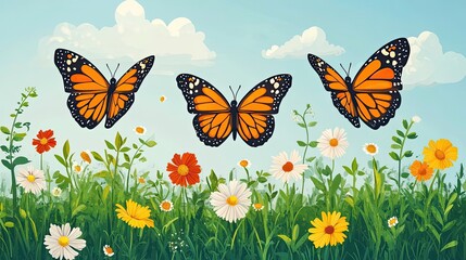 Dancing Monarchs A vibrant meadow blooms with fluttering butterflies celebrating spring s joyous arrival with soft blue