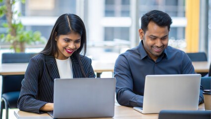 Creative Indian Professionals Working on Business Plan with Laptops in Trendy Office
