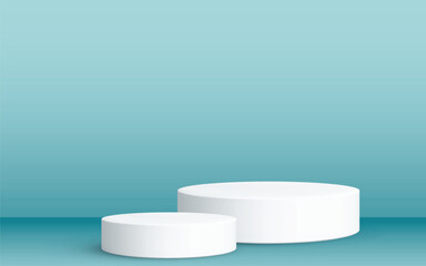 Clean and modern display featuring two white cylindrical podiums of different sizes, set against a soft gradient blue background. Ideal for product showcases, 3D rendering mockups