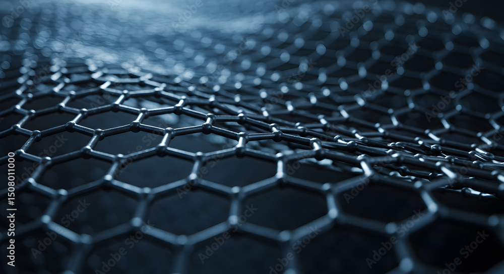 Poster wavy hexagonal wireframe structure dark blue abstract network connection futuristic technology