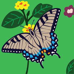 Illustration of Brown Butterfly with Green Leaves