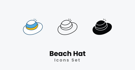Beach Hat Icons thin line and glyph vector icon stock illustration