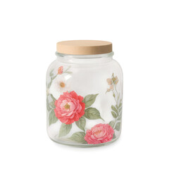 Floral Glass Jar with Wooden Lid Elegant Storage Solution for Kitchen or Home Decor