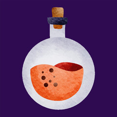 Watercolor Potion Bottle Clipart – Halloween Magic Elixir with Red Liquid