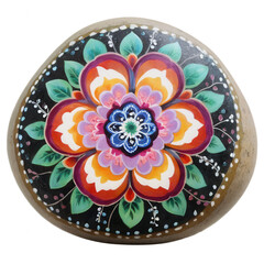 Hand-Painted Pebble Art Vibrant Floral Mandala Design