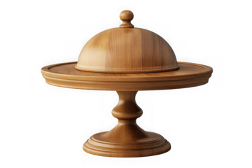 Elegant wooden cake stand with dome lid, decorative serving platter, vintage style display, kitchenware, home decor, isolated on transparent background