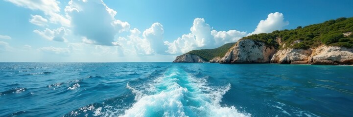 Dramatic leap into Croatian waters,blue skies, landscape, daylight