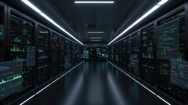 Data Center Corridor Dolly Shot