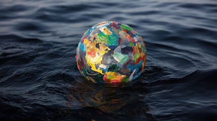 Colorful Plastic Globe Floating in Water with Vibrant Patterns