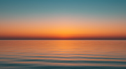 Serene Sunset over Calm Ocean Water Vibrant Orange and Teal Sky Peaceful Horizon
