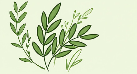Obraz premium Elegant Green Foliage Illustration Hand Drawn Greenery Botanical Artwork Nature Design