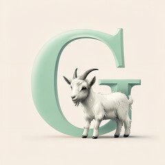 A white goat and the letter G.