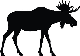 A massive moose silhouette stands alert with grand antlers and strong, lean legs