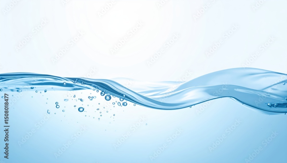 Poster mesmerizing blue water wave background with sparkling bubbles and fluid motion refreshing