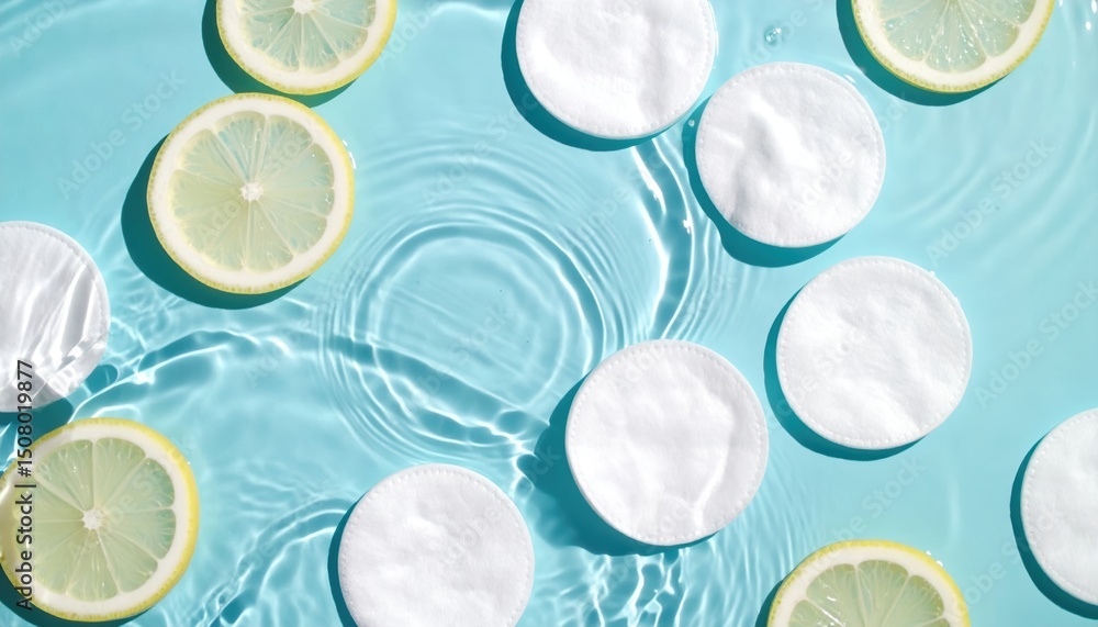 Poster vibrant lemon slices submerged in sparkling water, a refreshing citrus delight refreshing