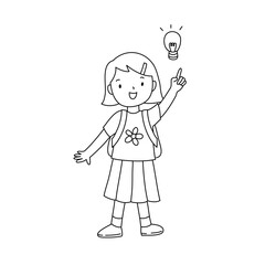Kids going to school have an idea line art