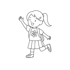 Waving Kids going to school line art