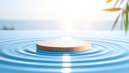 Serene floating wooden board, a tranquil scene of nature's simplicity on calm water