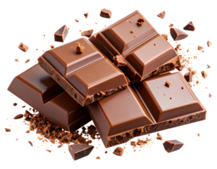 Broken Hershey’s Chocolate Bar Pieces with Crumbs and Bite Mark, Cutout PNG