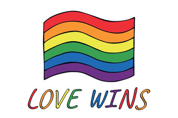 Colorful Gay pride flag Happy pride day LGBTQ community Pride Month Vector hand drawn doodle for posters, stickers, logo, cards