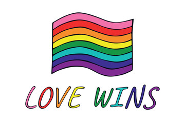 Colorful Gay pride flag Happy pride day LGBTQ community Pride Month Vector hand drawn doodle for posters, stickers, logo, cards