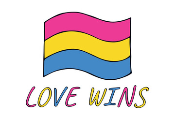 Colorful Pansexual pride flag Happy pride day LGBTQ community Pride Month Vector hand drawn doodle for posters, stickers, logo, cards