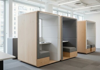 Modern office space with individual work pods for focused work and privacy