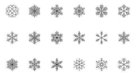  Set of black Snowflakes icons. Vector winter icons.